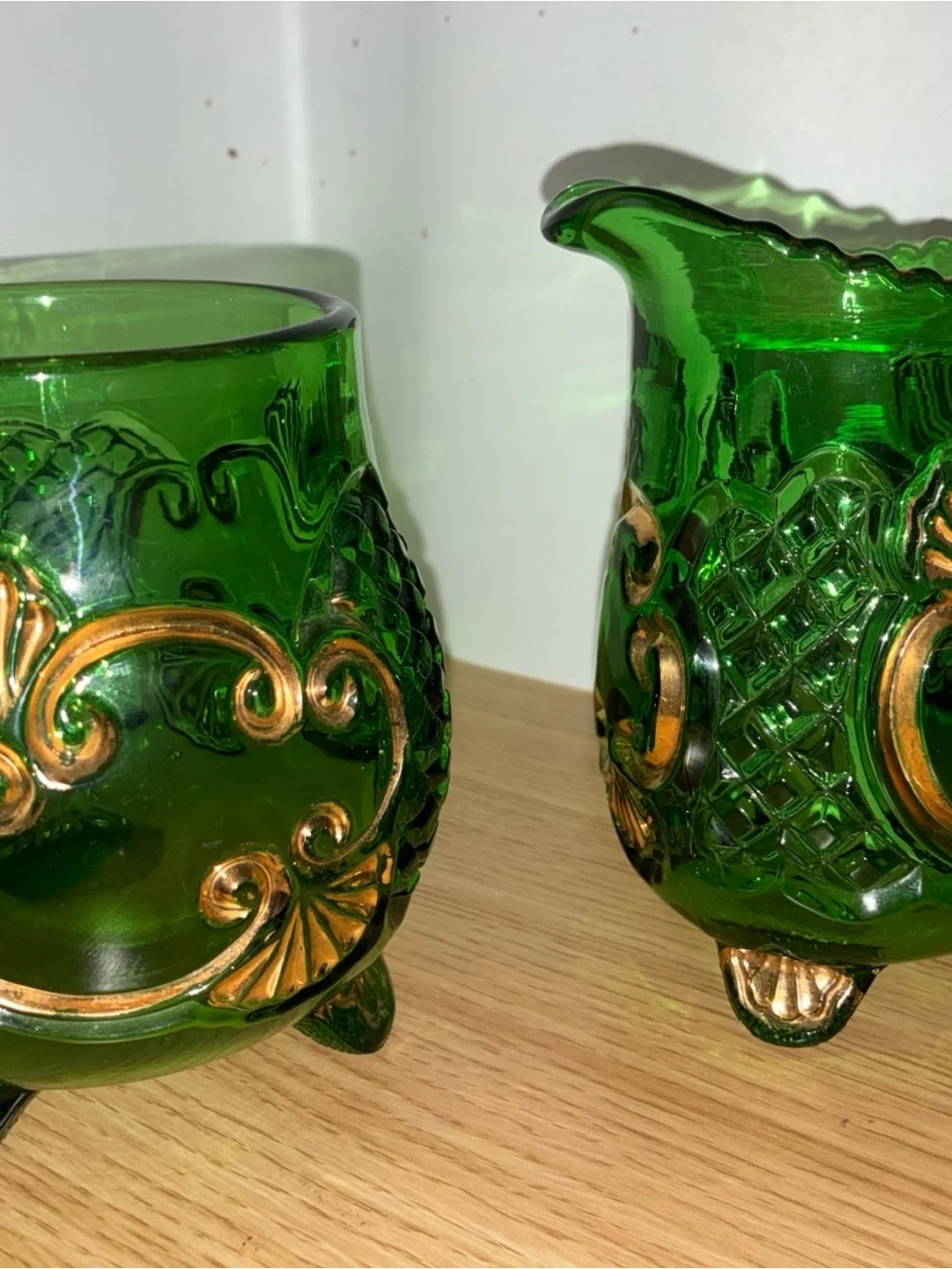 Riverside glass co EAPG Croesus Emerald creamer and spooner